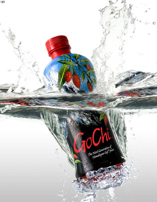 GoChi Juice bottle in water